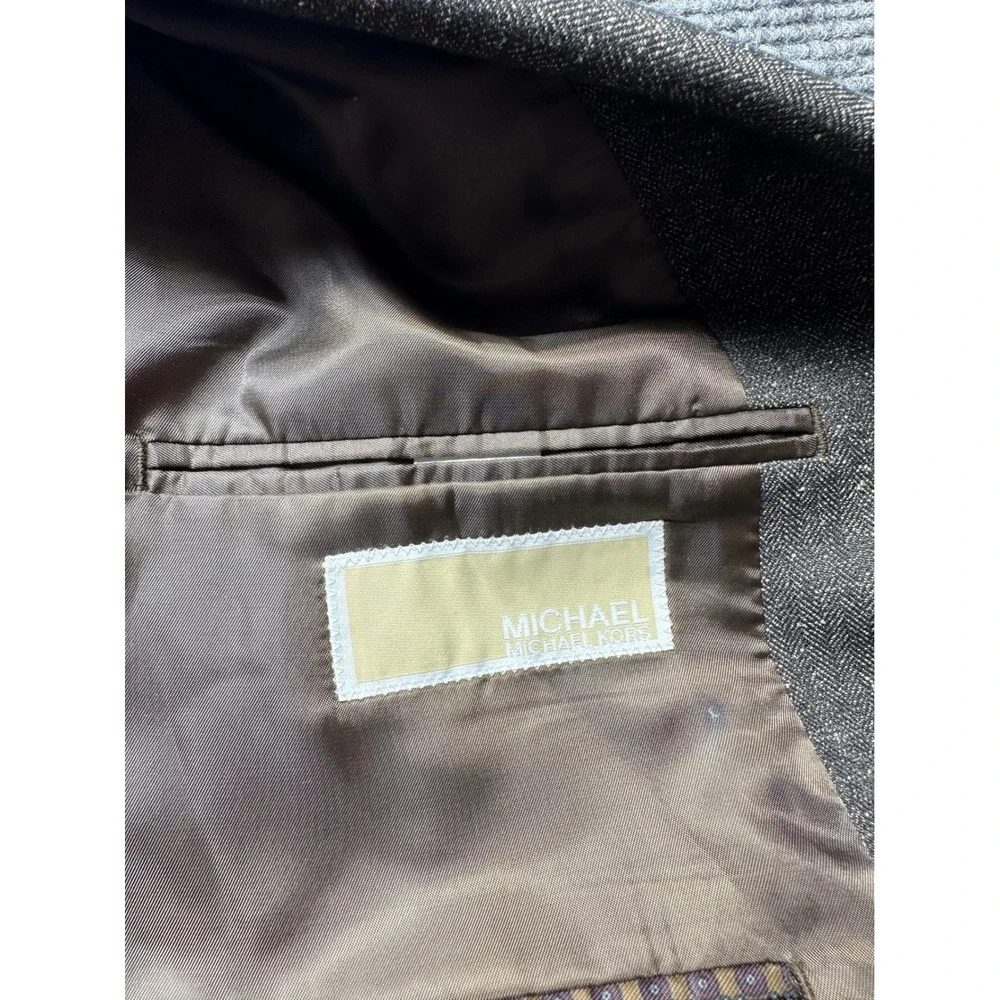 Michael Kors Suit Men 38W 44R Brown Elbow Patches Herringbone